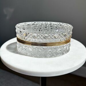 Vintage Baccarat Style Crystal French Jewelry Casket Box with Gold Brass Accent